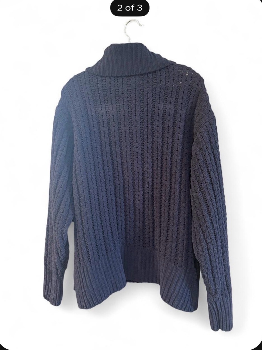 Women’s Aerie Navy Half-Zip Cable Knit chunky Sweater size Large - Picture 2 of 3